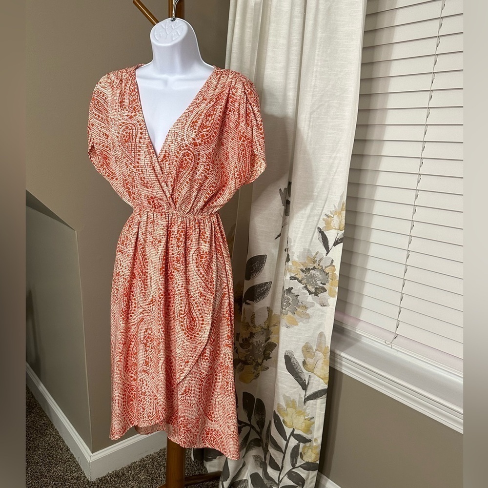 Needle & Thread Orange Paisley Tulip Hemmed Dress Size Small - Picture 1 of 4
